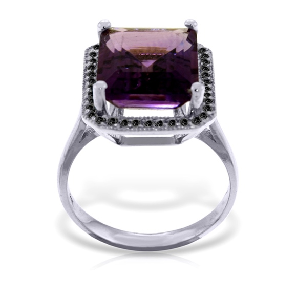 GOLD RING WITH NATURAL BLACK DIAMONDS & AMETHYST